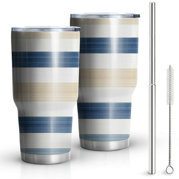 30oz Blue Tan and White Tumblers Stainless Steel Tumbler with Lid and Straw,Vacuum Insulated Double Wall Travel Tumbler Cups Mug with Cleaning Brush for Coffee,Tea