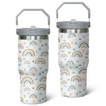 30oz Bohemian Style Stainless Steel Tumbler with Top Handle,Travel Coffee Mug Flip Straw Cup,Gifts for Women Girls Men Adults（grey）