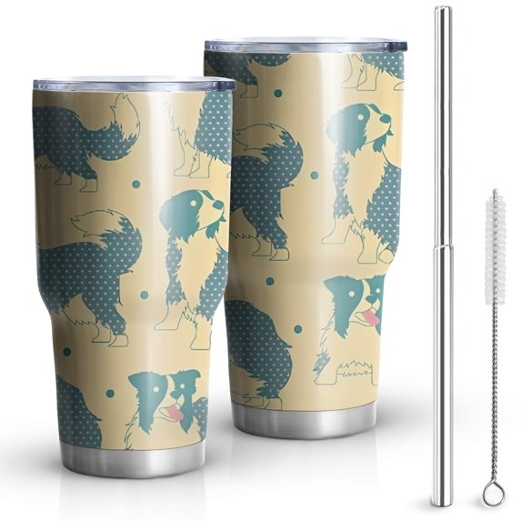 30oz Border Collie Tumblers Stainless Steel Tumbler with Lid and Straw,Vacuum Insulated Double Wall Travel Tumbler Cups Mug with Cleaning Brush for Coffee,Tea