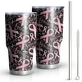 thumbnail image 1 of 30oz Breast Cancer Survivor Pink Ribbon Black Tumblers Stainless Steel Tumbler with Lid and Straw,Vacuum Insulated Double Wall Travel Tumbler Cups Mug with Cleaning Brush for Coffee,Tea, 1 of 7