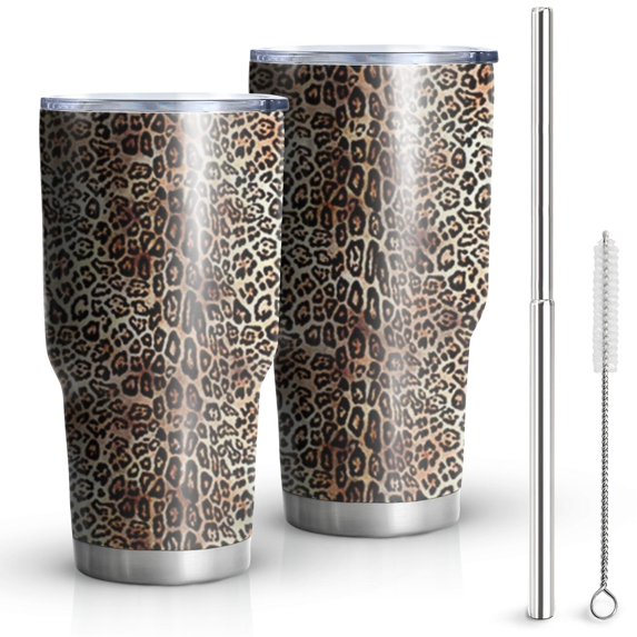 30oz Brown and Black Leopard Print Tumblers Stainless Steel Tumbler with Lid and Straw,Vacuum Insulated Double Wall Travel Tumbler Cups Mug with Cleaning Brush for Coffee,Tea