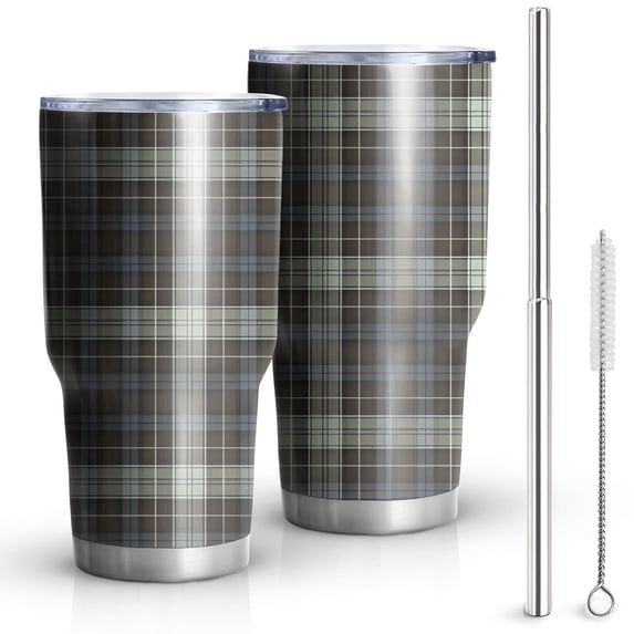 30oz Brown Blue Checkerboard Checkered Pattern Tumblers Stainless Steel Tumbler with Lid and Straw,Vacuum Insulated Double Wall Travel Tumbler Cups Mug with Cleaning Brush for Coffee,Tea