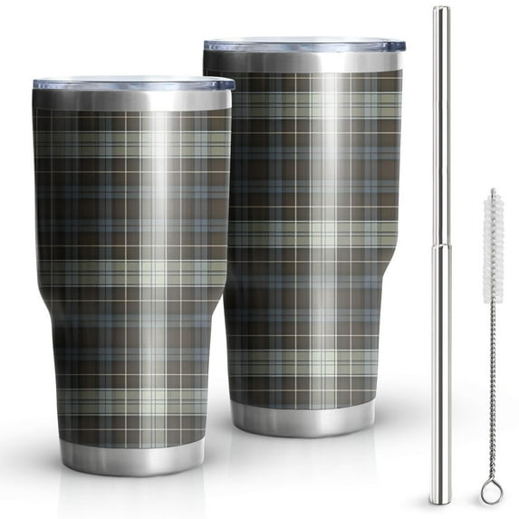 30oz Brown Blue Checkerboard Checkered Pattern Tumblers Stainless Steel Tumbler with Lid and Straw,Vacuum Insulated Double Wall Travel Tumbler Cups Mug with Cleaning Brush for Coffee,Tea