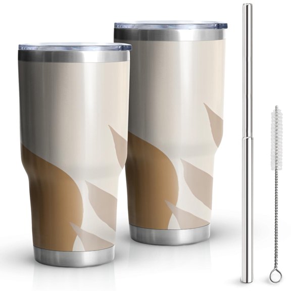 30oz Brown Boho Plant Pattern Tumblers Stainless Steel Tumbler with Lid and Straw,Vacuum Insulated Double Wall Travel Tumbler Cups Mug with Cleaning Brush for Coffee,Tea