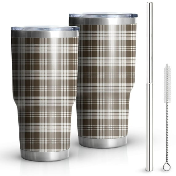 30oz Brown and White Checkerboard Checkered Pattern Tumblers Stainless Steel Tumbler with Lid and Straw,Vacuum Insulated Double Wall Travel Tumbler Cups Mug with Cleaning Brush for Coffee,Tea
