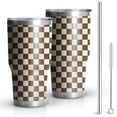 thumbnail image 1 of 30oz Brown and White Checkerboard Pattern Tumblers Stainless Steel Tumbler with Lid and Straw,Vacuum Insulated Double Wall Travel Tumbler Cups Mug with Cleaning Brush for Coffee,Tea, 1 of 7