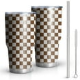 thumbnail image 1 of 30oz Brown and White Checkerboard Pattern Tumblers Stainless Steel Tumbler with Lid and Straw,Vacuum Insulated Double Wall Travel Tumbler Cups Mug with Cleaning Brush for Coffee,Tea, 1 of 1