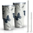 thumbnail image 1 of 30oz Butterfly and Leaves Pattern Tumblers Stainless Steel Tumbler with Lid and Straw,Vacuum Insulated Double Wall Travel Tumbler Cups Mug with Cleaning Brush for Coffee,Tea, 1 of 7