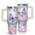 thumbnail image 1 of 30oz Butterfly Stainless Steel Tumbler with Lid, Straw & Handle - Insulated Travel Mug & Water Bottle - Gift for Women, 1 of 6