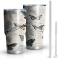 thumbnail image 1 of 30oz Butterfly Text Leaf Pattern Tumblers Stainless Steel Tumbler with Lid and Straw,Vacuum Insulated Double Wall Travel Tumbler Cups Mug with Cleaning Brush for Coffee,Tea, 1 of 1