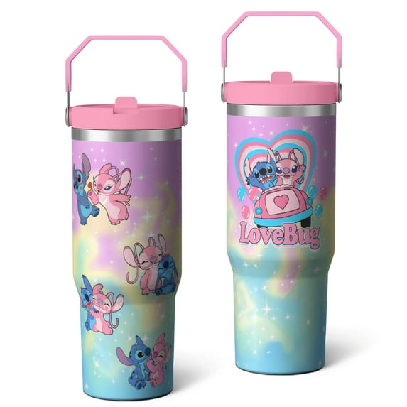 30oz Cartoon Movie Stainless Steel Tumbler with Lid and Straw,Spill Proof Cartoon Travel Cup for Cartoon Lovers,Double Wall Vacuum Insulated Coffee Mug with Top Handle Pink