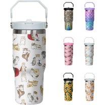 30oz Cat Tumbler with Handle and Flip Straw, Stainless Steel Insulated Cup, Travel Coffee Mug Water Bottle, Birthday Mothers Day Chritmas Gifts for Women Animal Lovers