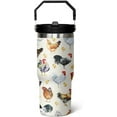 thumbnail image 1 of 30oz Chicken Tumbler with Handle, Flip Lid & Straw - Stainless Steel Travel Mug for Coffee - Gift for Chicken Lovers (Rooster Decor), 1 of 6