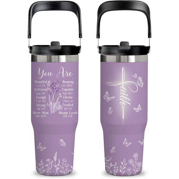 30oz Christian Tumbler with Handle - Stainless Steel Insulated Travel Mug with Bible Verse, Inspirational Gift for Women, Mom, Daughter - Jesus Scripture Cup for Christmas, Birthday, Mother''s Day