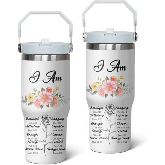 30oz Christian Women''s Cup with Handle, Christian Water Cup, Self-care Gift, Christian Faith Portable Cup, Travel Faith Cup with Straw Lid, Coffee Cup