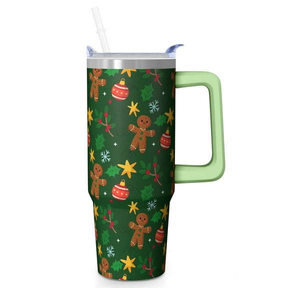 30oz Christmas Bells Tumbler with Lid and Straw, Stainless Steel Cup with Handle Elk Travel Mug, Holiday Gifts for Adults