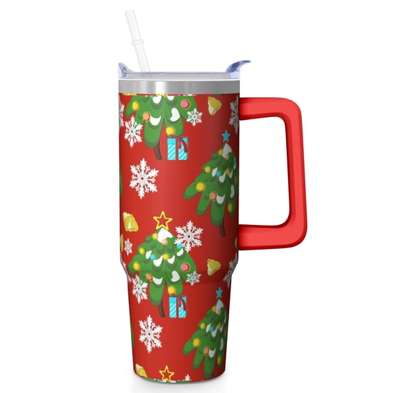 30oz Christmas Cup with Lid and Straw, Green Snowflakes Stainless Steel Insulated Tumbler Holiday Gifts