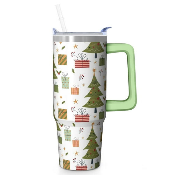 30oz Christmas Ornaments Tumbler with Lid and Straw, Stainless Steel Cup with Handle Snowman Travel Coffee Mug, Christmas Gifts