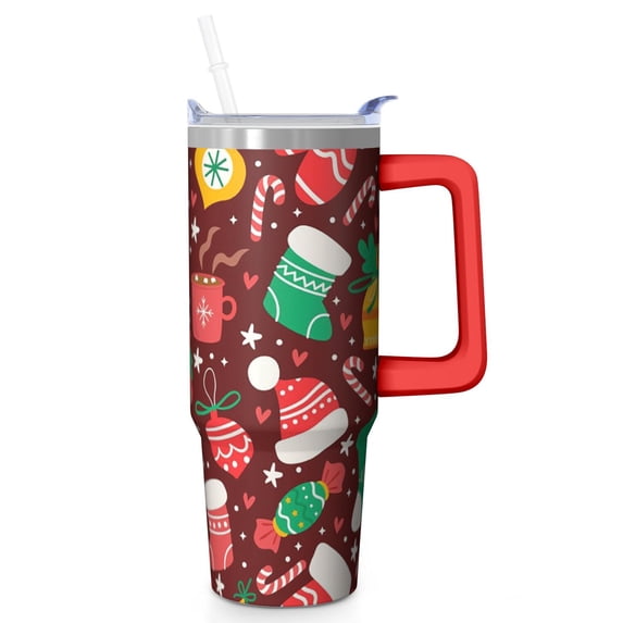 30oz Christmas Ornaments Tumbler with Lid and Straw, Stainless Steel Cup with Handle Snowman Travel Coffee Mug, Holiday Gifts