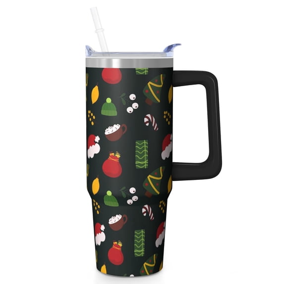 30oz Christmas Ornaments Tumbler with Lid and Straw, Stainless Steel Cup with Handle Snowman Travel Coffee Mug, Xmas Gifts