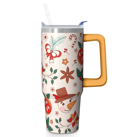 30oz Christmas Tree Tumbler with Handle Straw Leak Proof Stainless Steel Cup Holiday Gift for Travel Home