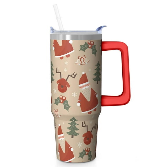 30oz Christmas Tree Tumbler with Lid and Straw, Stainless Steel Cup with Handle Red Bowknot Travel Mug, Holiday Presents for Women Men