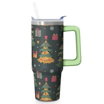 30oz Christmas Tree Tumbler with Lid and Straw, Stainless Steel Cup with Handle Snowflakes Travel Coffee Mug, Xmas Gifts