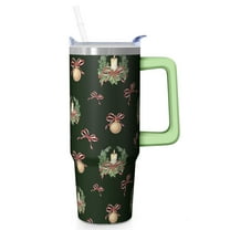 30oz Christmas Tumbler with Lid and Straw, Stainless Steel Cup with Handle Reindeer Travel Mug, Holiday Presents