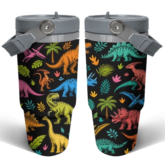 30oz Colorful Dinosaur Tumbler with Handle Stainless Steel Insulated Travel Coffee Cup Dino Gift
