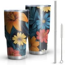 30oz Colorful Floral Pattern Tumblers Stainless Steel Tumbler with Lid and Straw,Vacuum Insulated Double Wall Travel Tumbler Cups Mug with Cleaning Brush for Coffee,Tea