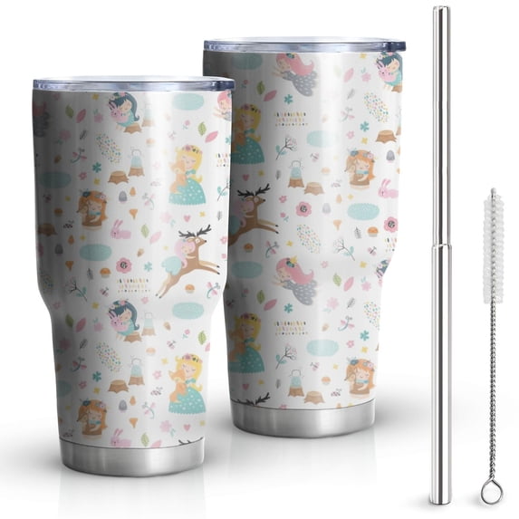 30oz Colorful Forest Princess Pattern Tumblers Stainless Steel Tumbler with Lid and Straw,Vacuum Insulated Double Wall Travel Tumbler Cups Mug with Cleaning Brush for Coffee,Tea