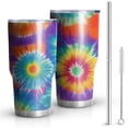 thumbnail image 1 of 30oz Colorful Rainbow Tie Dye Spiral Pattern Tumblers Stainless Steel Tumbler with Lid and Straw,Vacuum Insulated Double Wall Travel Tumbler Cups Mug with Cleaning Brush for Coffee,Tea, 1 of 1