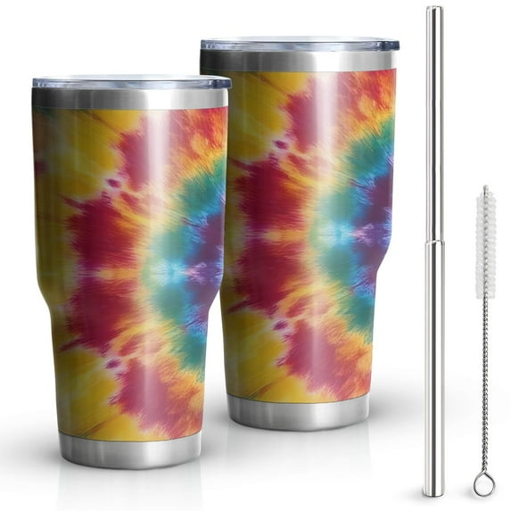 30oz Colorful Rainbow Tie Dye Spiral Pattern Tumblers Stainless Steel Tumbler with Lid and Straw,Vacuum Insulated Double Wall Travel Tumbler Cups Mug with Cleaning Brush for Coffee,Tea