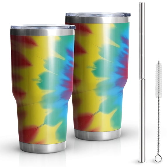 30oz Colorful Tie Dye Mandala Pattern Tumblers Stainless Steel Tumbler with Lid and Straw,Vacuum Insulated Double Wall Travel Tumbler Cups Mug with Cleaning Brush for Coffee,Tea