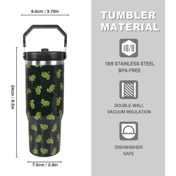 30oz Crown Frog Bottle Spill Proof Tumbler with Top Handle and Straw Lid Stainless Steel Double Wall Insulated Tumbler Coffee Mug Gift for Women Men Travel Cup for Car (Crown Frog)