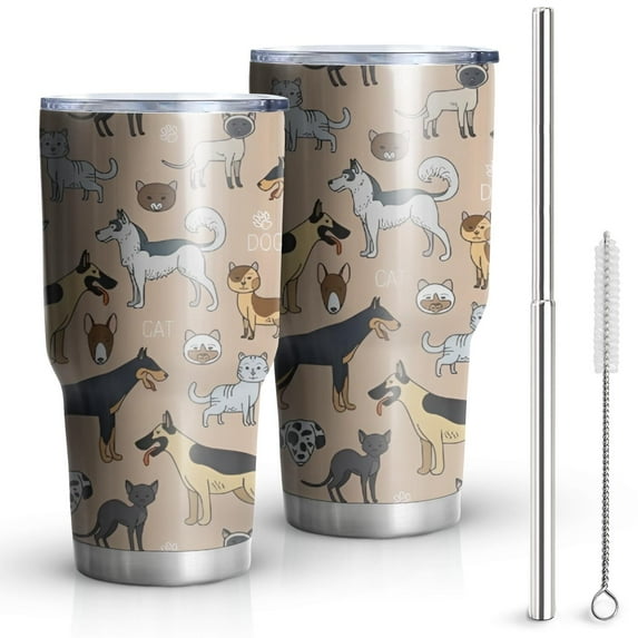 30oz Cute Cartoon Dog Tumblers Stainless Steel Tumbler with Lid and Straw,Vacuum Insulated Double Wall Travel Tumbler Cups Mug with Cleaning Brush for Coffee,Tea