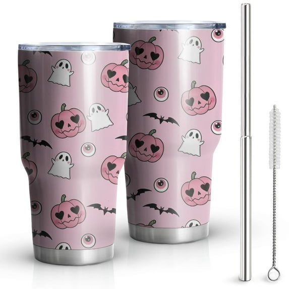 30oz Cute Halloween Pattern Tumblers Stainless Steel Tumbler with Lid and Straw,Vacuum Insulated Double Wall Travel Tumbler Cups Mug with Cleaning Brush for Coffee,Tea