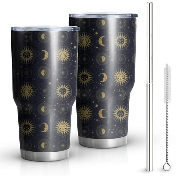 30oz Dark Blue Celestial Body Pattern Tumblers Stainless Steel Tumbler with Lid and Straw,Vacuum Insulated Double Wall Travel Tumbler Cups Mug with Cleaning Brush for Coffee,Tea