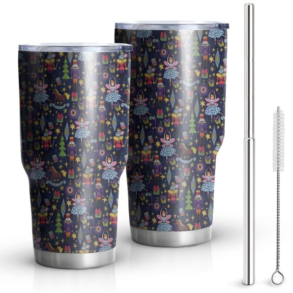 30oz Dark Blue Christmas Nutcracker Pattern Tumblers Stainless Steel Tumbler with Lid and Straw,Vacuum Insulated Double Wall Travel Tumbler Cups Mug with Cleaning Brush for Coffee,Tea