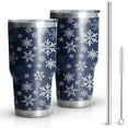 thumbnail image 1 of 30oz Dark Blue Christmas Snowflake Pattern Tumblers Stainless Steel Tumbler with Lid and Straw,Vacuum Insulated Double Wall Travel Tumbler Cups Mug with Cleaning Brush for Coffee,Tea, 1 of 7