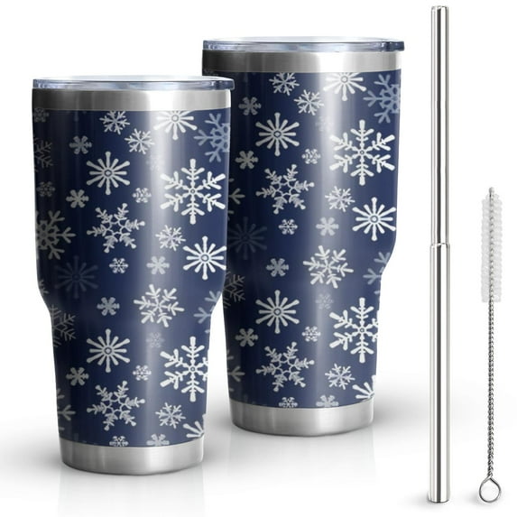 30oz Dark Blue Christmas Snowflake Pattern Tumblers Stainless Steel Tumbler with Lid and Straw,Vacuum Insulated Double Wall Travel Tumbler Cups Mug with Cleaning Brush for Coffee,Tea