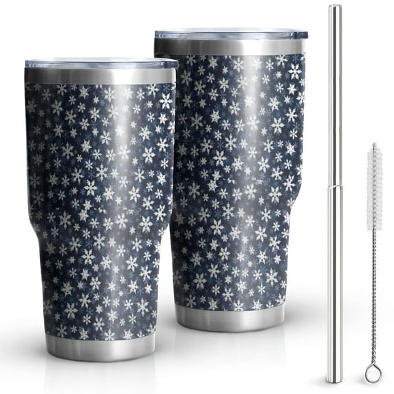 30oz Dark Blue Christmas Snowflake Pattern Tumblers Stainless Steel Tumbler with Lid and Straw,Vacuum Insulated Double Wall Travel Tumbler Cups Mug with Cleaning Brush for Coffee,Tea