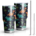 thumbnail image 1 of 30oz Dark Dinosaur Cactus Pattern Tumblers Stainless Steel Tumbler with Lid and Straw,Vacuum Insulated Double Wall Travel Tumbler Cups Mug with Cleaning Brush for Coffee,Tea, 1 of 1