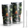 thumbnail image 1 of 30oz Dark Green Toned Dinosaur and Volcano Pattern Tumblers Stainless Steel Tumbler with Lid and Straw,Vacuum Insulated Double Wall Travel Tumbler Cups Mug with Cleaning Brush for Coffee,Tea, 1 of 1