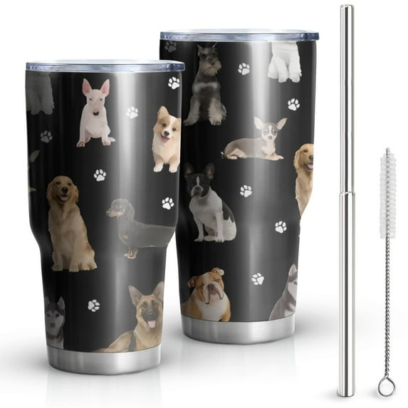30oz Dog Breeds Tumblers Stainless Steel Tumbler with Lid and Straw,Vacuum Insulated Double Wall Travel Tumbler Cups Mug with Cleaning Brush for Coffee,Tea