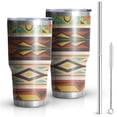 thumbnail image 1 of 30oz Ethnic Geometric Striped Pattern Tumblers Stainless Steel Tumbler with Lid and Straw,Vacuum Insulated Double Wall Travel Tumbler Cups Mug with Cleaning Brush for Coffee,Tea, 1 of 7
