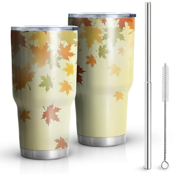 30oz Fall Leaves Tumblers Stainless Steel Tumbler with Lid and Straw,Vacuum Insulated Double Wall Travel Tumbler Cups Mug with Cleaning Brush for Coffee,Tea