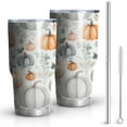thumbnail image 1 of 30oz Fall Pumpkins and Leaves Pattern Tumblers Stainless Steel Tumbler with Lid and Straw,Vacuum Insulated Double Wall Travel Tumbler Cups Mug with Cleaning Brush for Coffee,Tea, 1 of 7