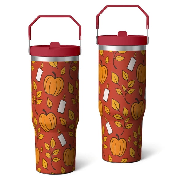 30oz Fall Tumbler with Handle Insulated Stainless Tumbler , Autumn Fall Travel Home Office Coffee Cup Water Bottle,Mug Cup,Thanksgiving