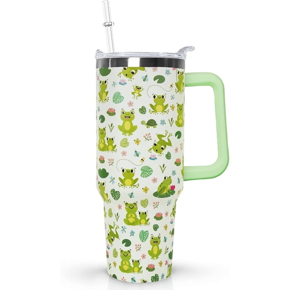 30oz Frog Tumbler with Handle Lid and Straw, Insulated Stainless Steel Coffee Travel Mug Water Bottle, Cute Frog Gifts for Women Stuff Decor Accessories